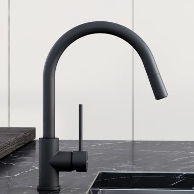 GENEBRE Смеситель для кухни однорычажный с выносным шлангом Tau Black (FRV61207 41)
